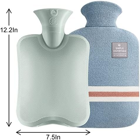 Large Hot Water Bottle with Knitted Cover, 2L Large Capacity Hot Water Bag with Removable and Washable Soft Cover for Pain Relief, Neck and Shoulders, Great Gift for Women, Men, Kids (2L-Blue+Green) - Image 3