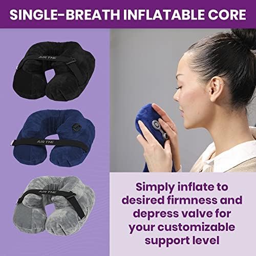 Cabeau Air TNE Inflatable Travel Neck Pillow Lightweight Inflatable Core, Customized Fit, Adjustable Chin Strap, with Compact Carrying Case for Comfort On-The-Go (Midnight Black) - Image 5