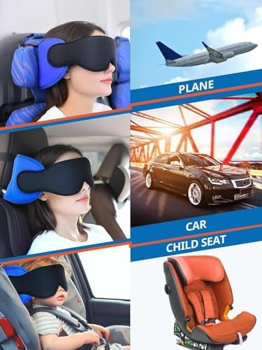 Travel Pillows for Airplanes, Neck Pillow with Eye Mask for Sleeping Long Flights, Travel Pillow for Car, Road Trip Car Headrest, FSA HSA Eligible Approved Travel Accessories, Black - Image 7