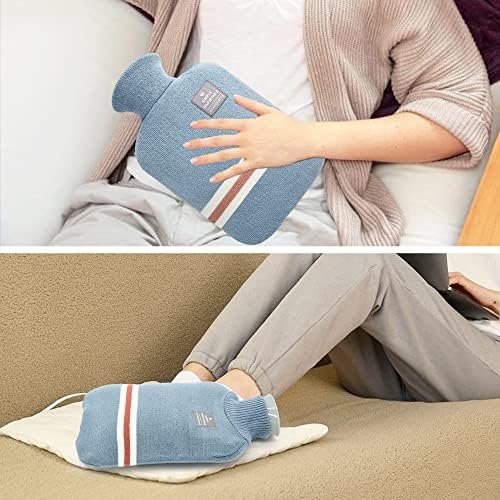 Large Hot Water Bottle with Knitted Cover, 2L Large Capacity Hot Water Bag with Removable and Washable Soft Cover for Pain Relief, Neck and Shoulders, Great Gift for Women, Men, Kids (2L-Blue+Green) - Image 5
