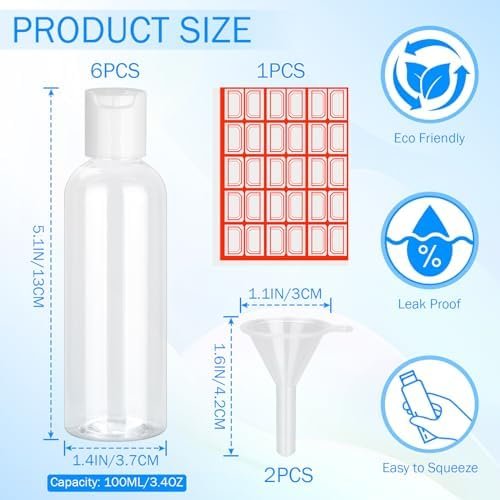Travel Bottles for Toiletries-6 Pack 3.4oz TSA Approved Travel Size Containers Leak Proof Travel Shampoo Bottles Squeezable Empty Plastic Toiletry Bottles Small Travel Essentials(Clear) - Image 4