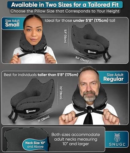 SNUGL Neck Travel Pillow - Memory Foam Airplane Pillow - Flight Pillow | Neck Support Travel Pillow with Carry Bag & Clip | Neck Pillows for Sleeping Travel Plane | Flying Travel Essentials, Dark Grey - Image 5