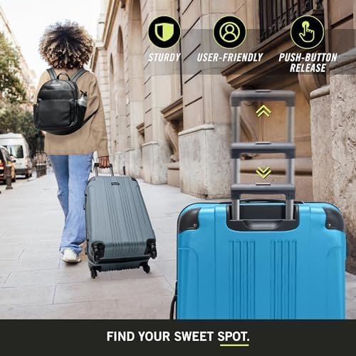 Kenneth Cole REACTION Out of Bounds Lightweight Hardshell 4-Wheel Spinner Luggage, Teal, 28-Inch Checked - Image 3