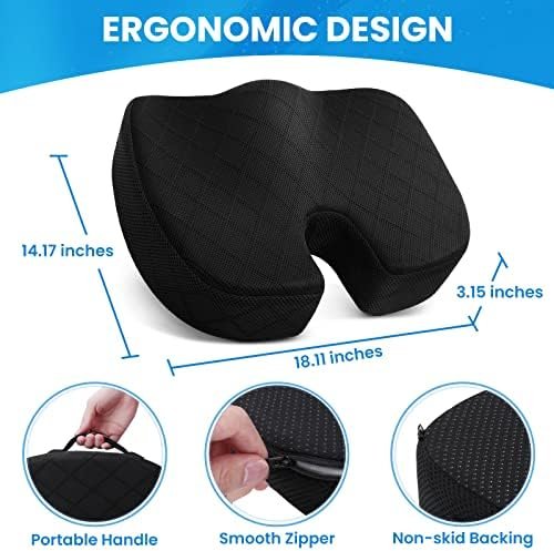 Office/ Car Seat Cushion, Non-Slip Sciatica & Back Coccyx Tailbone Pain Relief Chair Pad, Memory Foam Butt Pillow for Computer Desk, Wheelchair, Driving (Black) - Image 2