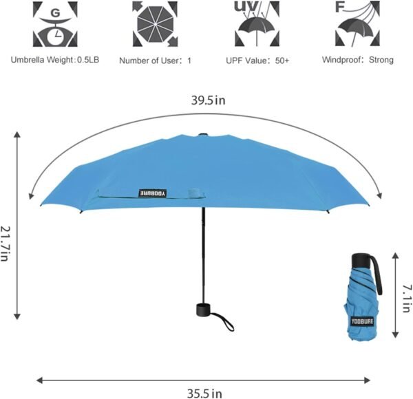Yoobure Small Mini Umbrella with Case Light Compact Design Perfect for Travel Lightweight Portable Parasol Outdoor Sun&Rain Umbrellas - Image 2