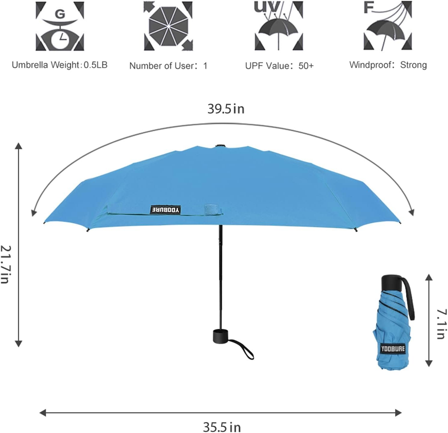 Yoobure Small Mini Umbrella with Case Light Compact Design Perfect for Travel Lightweight Portable Parasol Outdoor Sun&Rain Umbrellas - Image 2