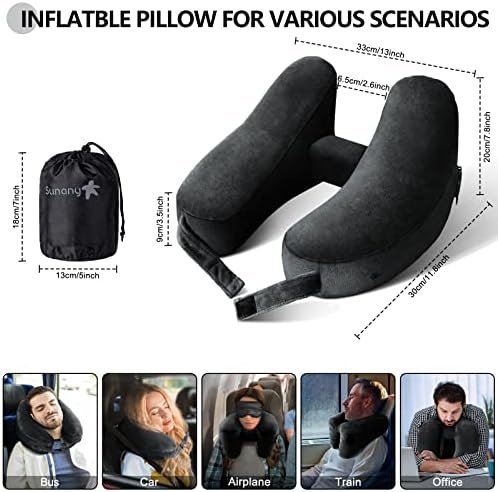 Neck Pillow for Travel Inflatable Airplane Pillow Comfortably Supports Head, Neck and Chin, Inflatable Travel Pillow with Soft Velour Cover and Portable Drawstring Bag (Black) - Image 4