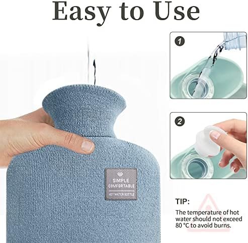 Large Hot Water Bottle with Knitted Cover, 2L Large Capacity Hot Water Bag with Removable and Washable Soft Cover for Pain Relief, Neck and Shoulders, Great Gift for Women, Men, Kids (2L-Blue+Green) - Image 2