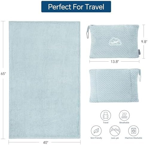 BEDELITE Travel Blanket Airplane Compact with Bag, Portable and Packable 2 in 1 Jacquard Travel Pillow and Blanket Set, Airplane Blanket Travel Essentials with Luggage Sleeve & Backpack Clip, Blue - Image 4