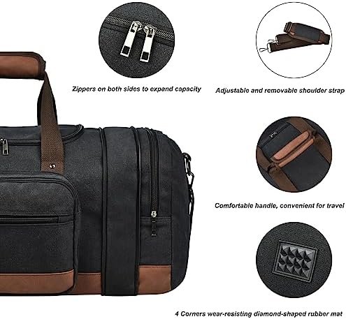Duffle Bag for Travel,Carry on Bag Travel Bags for Men Canvas Duffel Bag Overnight Weekend Gym Bag Carry On Luggage Bags Black with Toiletry Bag - Image 5