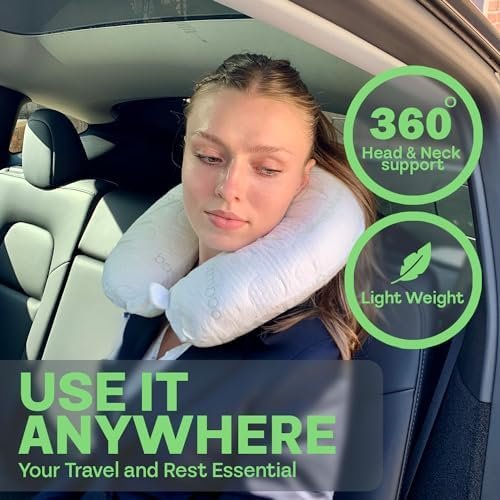 White Travel Pillows for Airplanes, Rayon Neck Pillow for Proper Support, Best Rated Travel Pillows with Cooling Memory Foam, Neck Pillows for Sleeping Travel, Airplane Headrest Pillow - Image 5