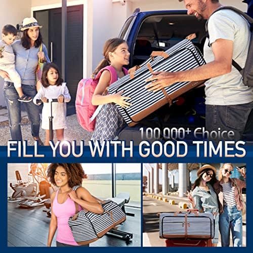 Lekesky Foldable Travel Duffle Bag for Women, 80L Large Duffel Bag with Separate Shoes Compartments & Straps, Carry On Weekend Bag for Women, Hospital, Overnight (Blue Stripes) - Image 6