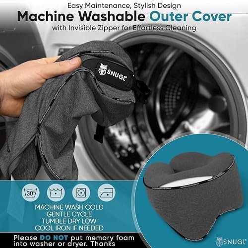 SNUGL Neck Travel Pillow - Memory Foam Airplane Pillow - Flight Pillow | Neck Support Travel Pillow with Carry Bag & Clip | Neck Pillows for Sleeping Travel Plane | Flying Travel Essentials, Dark Grey - Image 9
