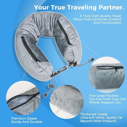 Stuffable Travel Pillow for Extra Luggage, Velvet Travel Neck Pillow with Adjustable Clasp, Fits 3+ Days of Travel Essentials with Two Large Pockets,Multifunctional Sleeping Rest Cushion. - Image 2