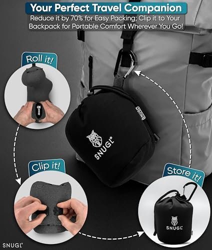 SNUGL Neck Travel Pillow - Memory Foam Airplane Pillow - Flight Pillow | Neck Support Travel Pillow with Carry Bag & Clip | Neck Pillows for Sleeping Travel Plane | Flying Travel Essentials, Dark Grey - Image 6