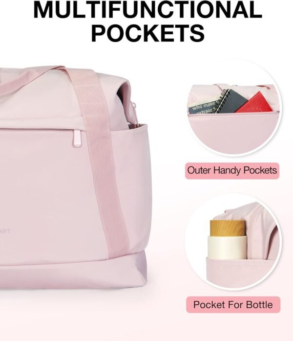 BAGSMART Foldable Travel Duffle Bag, 30.6L Large Carry On Tote Bag Gym Sports Bag for Women, Weekender Overnight Bag for Travel Essentials & Daily Necessities(Baby Pink) - Image 6