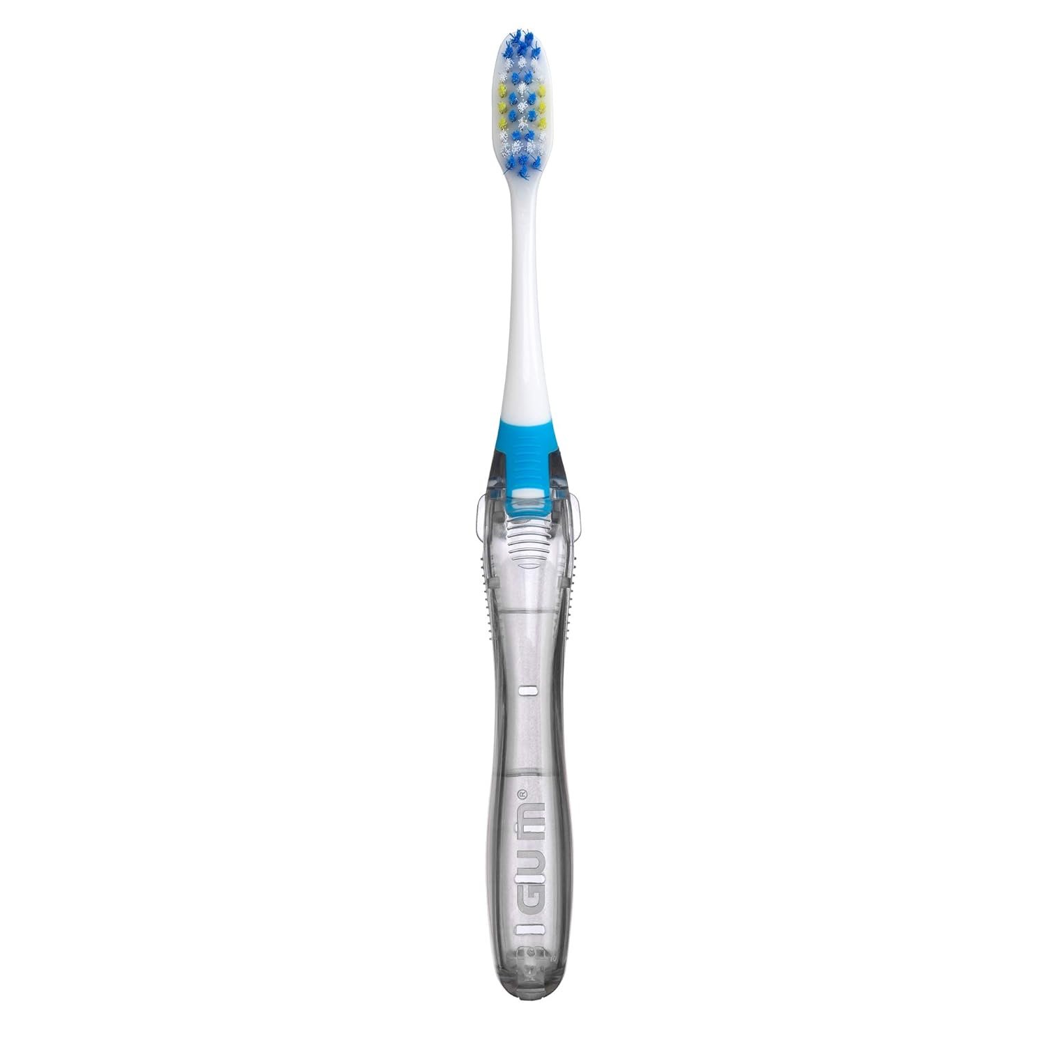 GUM Folding Travel Toothbrush, Compact Head + Tongue Cleaner, Soft Bristled Travel Toothbrushes for Adults, 2ct - Image 2