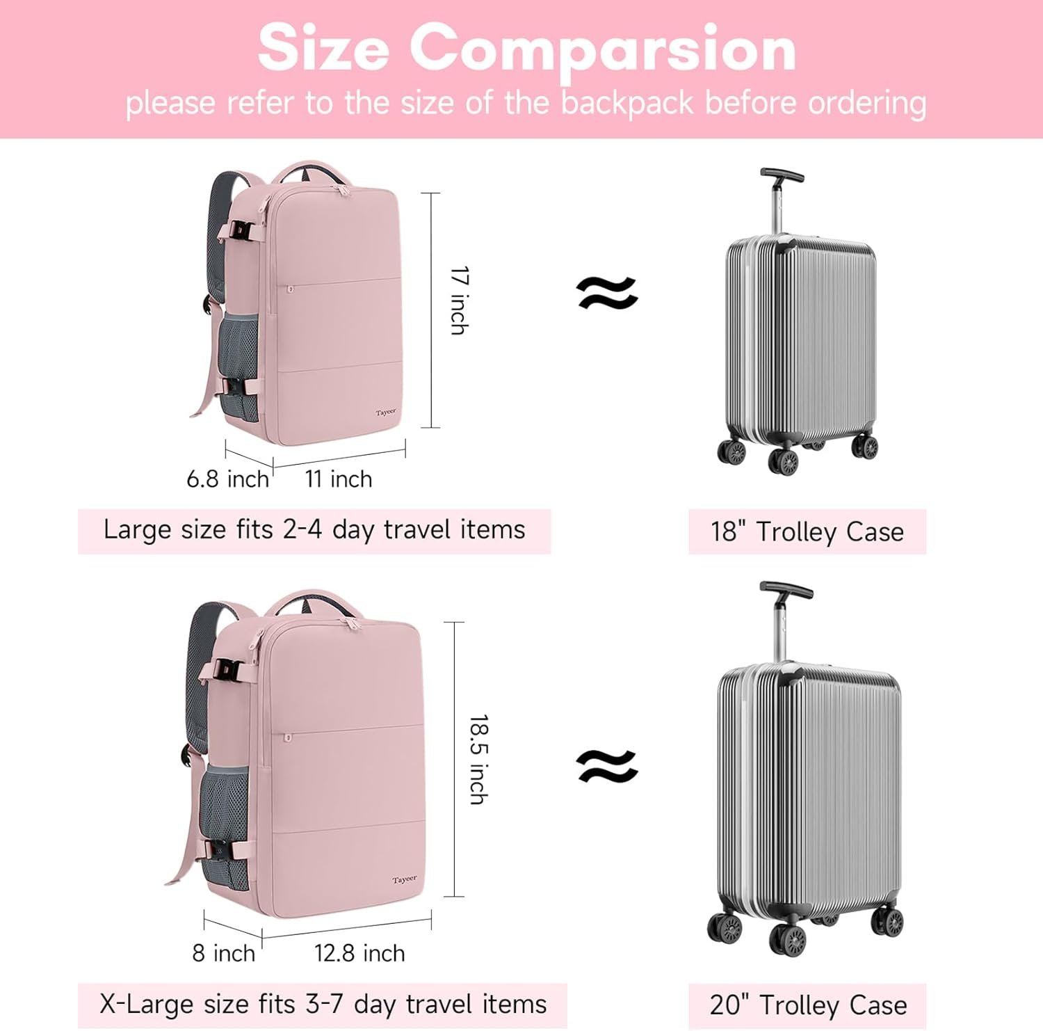 Taygeer Travel Backpack for Women, Carry On Backpack with USB Charging Port & Shoe Pouch, TSA 15.6inch Laptop Backpack Flight Approved, Nurse Bag Casual Daypack for Weekender Business Hiking, Pink - Image 5