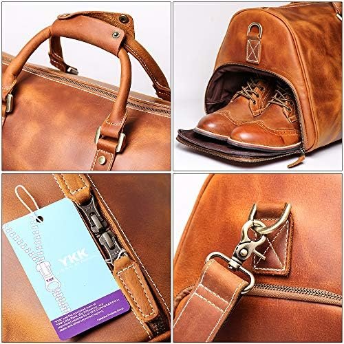 Leather Travel Duffel Bag, Mens Classic Gift Leather Weekend Bag Overnight Full Grain Retro Sport Gym Carry on Luggage YKK Zipper (Brown) - Image 7
