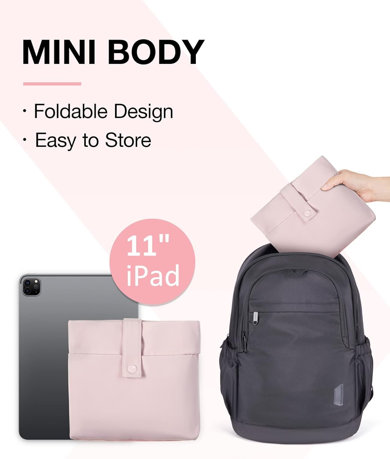 BAGSMART Foldable Travel Duffle Bag, 30.6L Large Carry On Tote Bag Gym Sports Bag for Women, Weekender Overnight Bag for Travel Essentials & Daily Necessities(Baby Pink) - Image 4