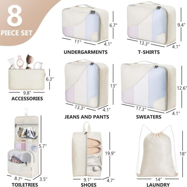 8 Pieces Packing Cubes for Travel, Sturdy Suitcase Organizer in 4 Sizes (Extra Large, Large, Medium, Small), OlarHike Luggage Cubes with Toiletry Bag, Travel Essentials, Cruise Ship Gifts for Women - Image 2