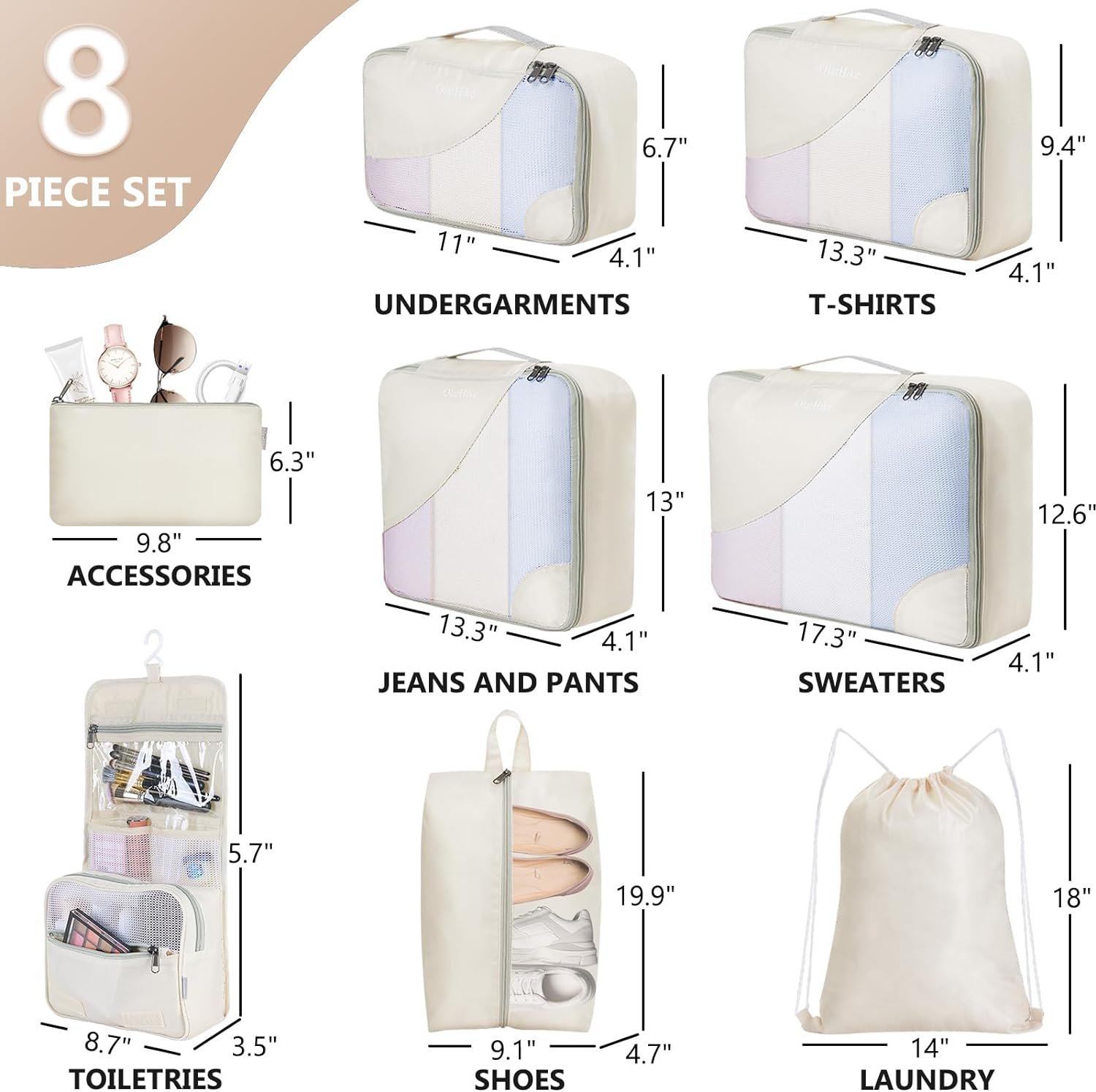 8 Pieces Packing Cubes for Travel, Sturdy Suitcase Organizer in 4 Sizes (Extra Large, Large, Medium, Small), OlarHike Luggage Cubes with Toiletry Bag, Travel Essentials, Cruise Ship Gifts for Women - Image 2