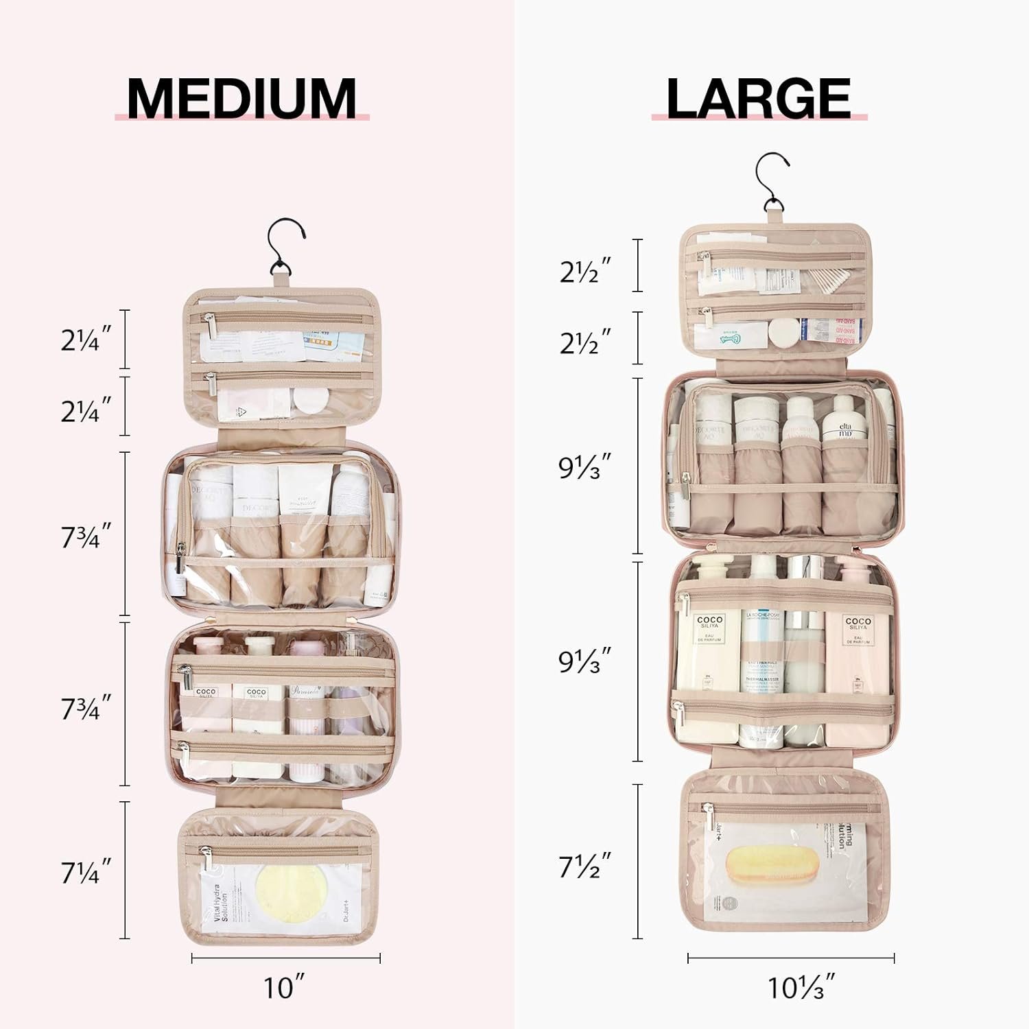BAGSMART Toiletry Bag Hanging Travel Makeup Organizer with TSA Approved Transparent Cosmetic Bag Makeup Bag for Full Sized Toiletries, Medium-Pink - Image 3