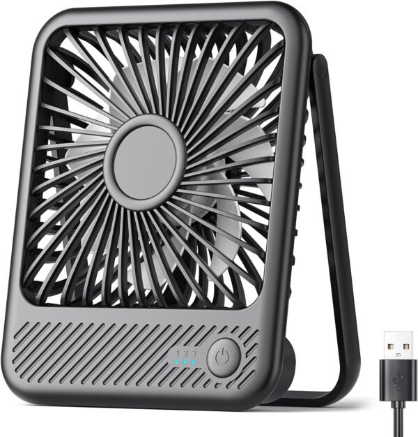 Koonie USB Desk Fan, Strong Wind Ultra Quiet Small Personal Fan with 180° Tilt Folding and 3 Speeds Adjustable, USB-C Corded Powered Mini USB Fan for Office Desktop Bedroom