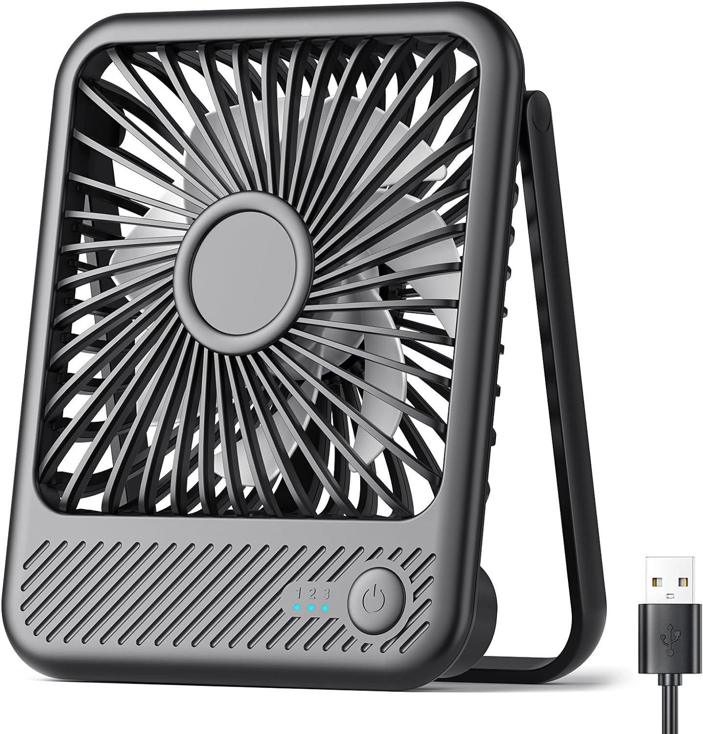Koonie USB Desk Fan, Strong Wind Ultra Quiet Small Personal Fan with 180° Tilt Folding and 3 Speeds Adjustable, USB-C Corded Powered Mini USB Fan for Office Desktop Bedroom