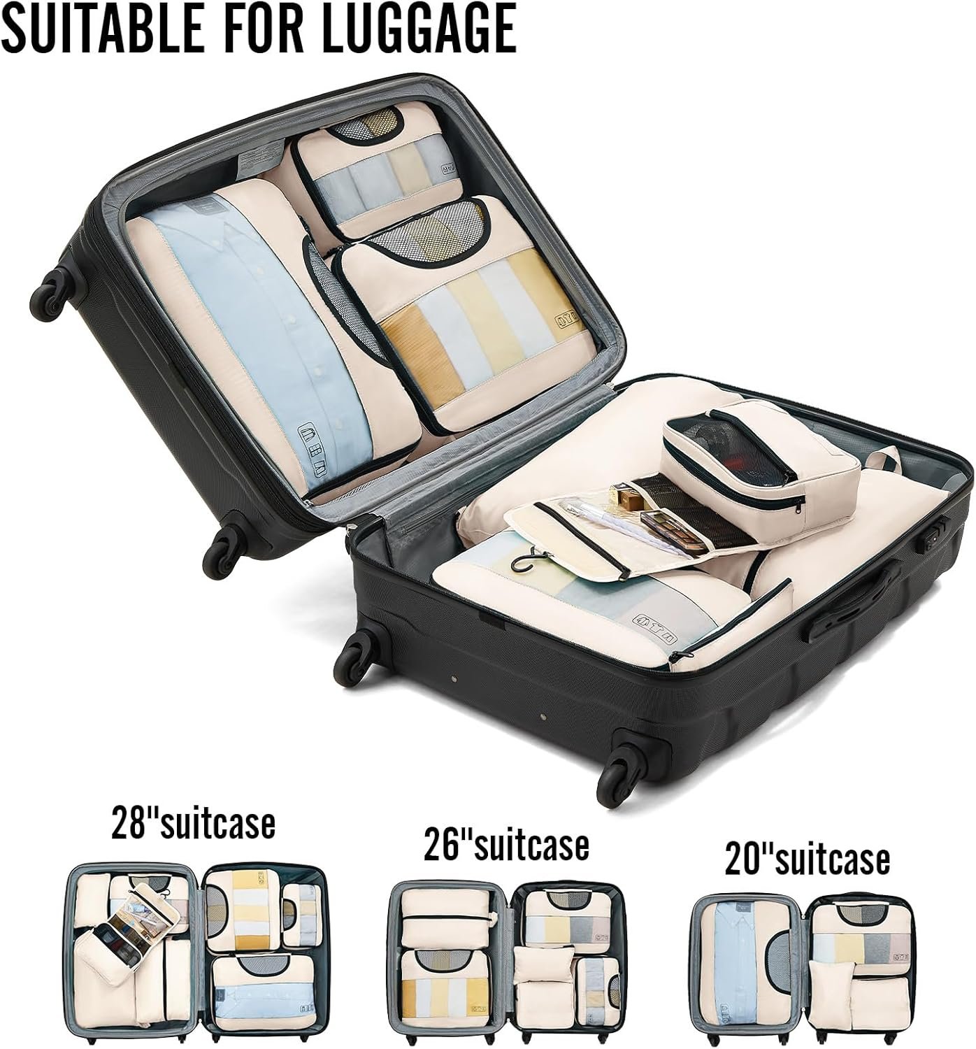 Veken 8 Set Packing Cubes for Suitcases, Luggage Organizer Bags Set for Carry on, Travel Gifts for Mom, Travel Essentials for Women, Travel Accessories in 4 Sizes(Extra Large, Large, Medium, Small) - Image 6