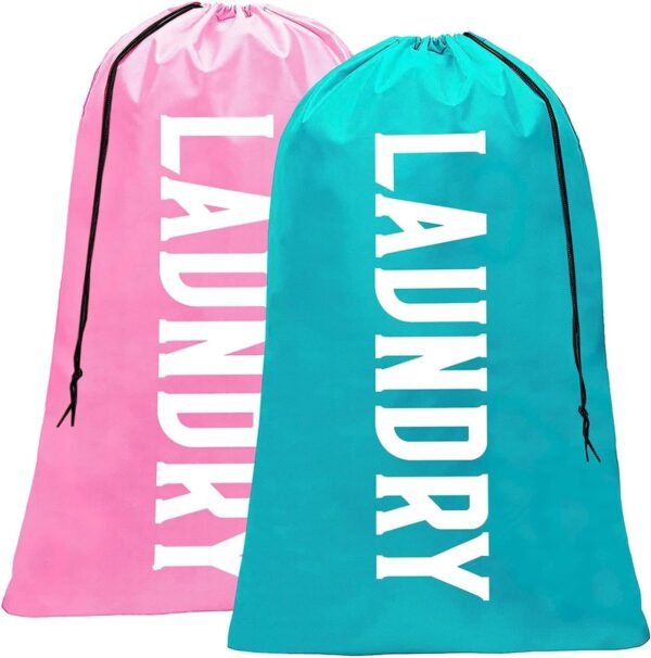 Fiodrmy 2 Pack XL Laundry Bag, Machine Washable Dirty Clothes Organizer, Large Enough to Hold 4 Loads of Laundry, Easy Fit a Laundry Basket (Pink+Blue, 24" x 36")