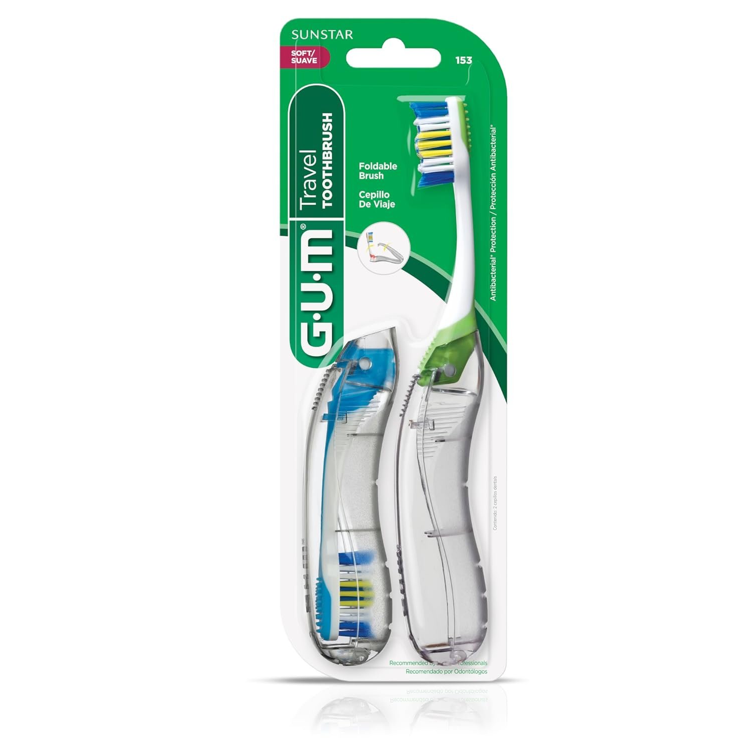 GUM Folding Travel Toothbrush, Compact Head + Tongue Cleaner, Soft Bristled Travel Toothbrushes for Adults, 2ct - Image 5