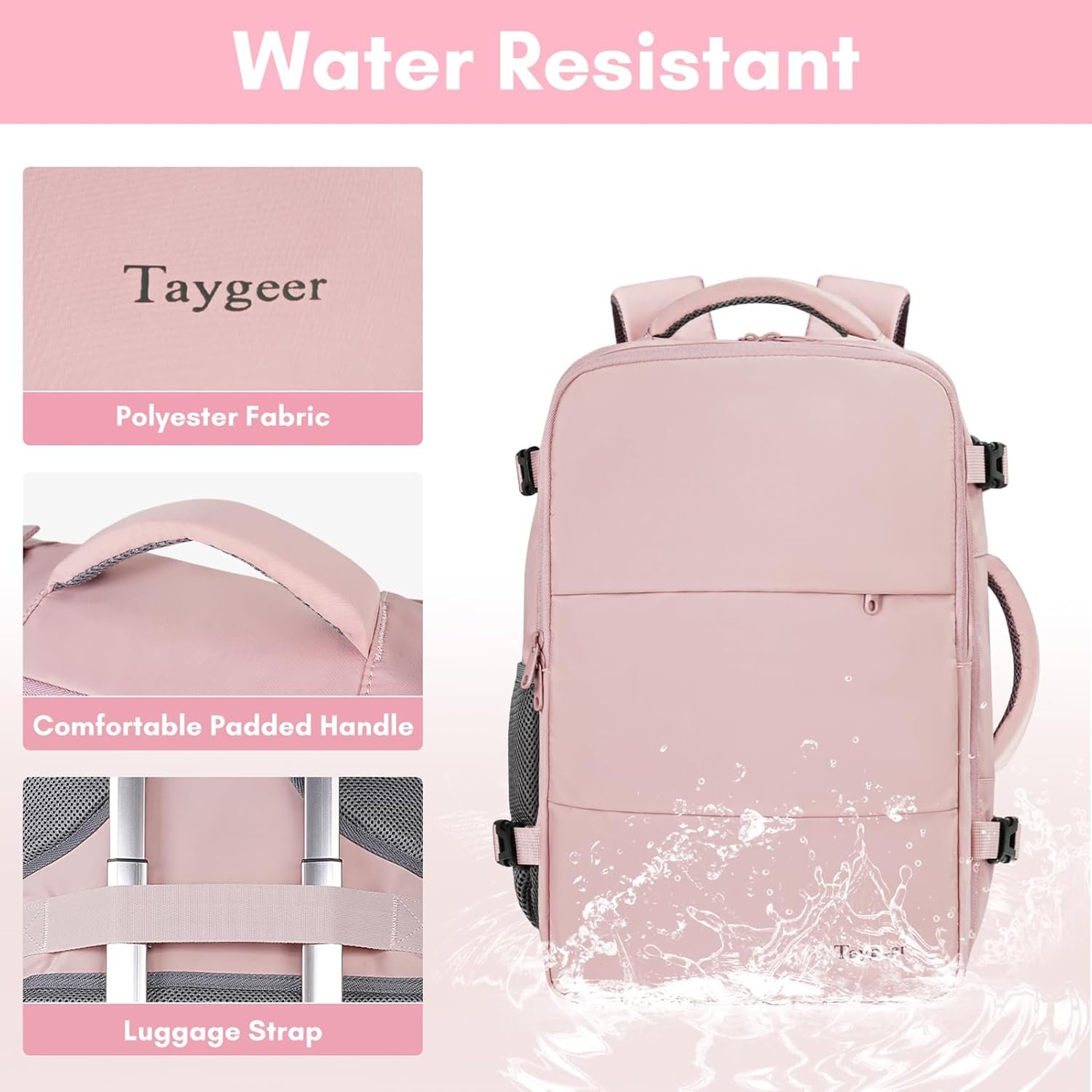Taygeer Travel Backpack for Women, Carry On Backpack with USB Charging Port & Shoe Pouch, TSA 15.6inch Laptop Backpack Flight Approved, Nurse Bag Casual Daypack for Weekender Business Hiking, Pink - Image 6