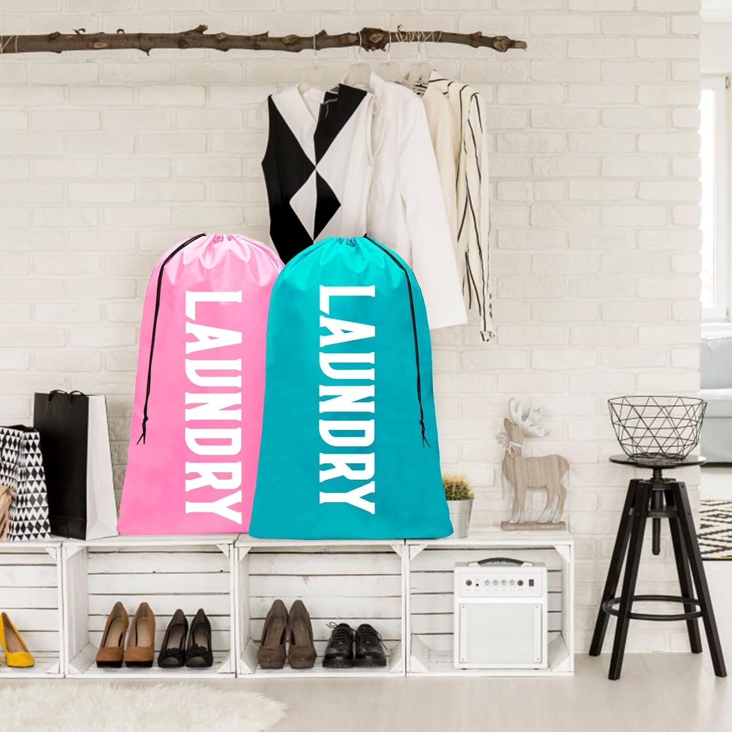Fiodrmy 2 Pack XL Laundry Bag, Machine Washable Dirty Clothes Organizer, Large Enough to Hold 4 Loads of Laundry, Easy Fit a Laundry Basket (Pink+Blue, 24" x 36") - Image 5