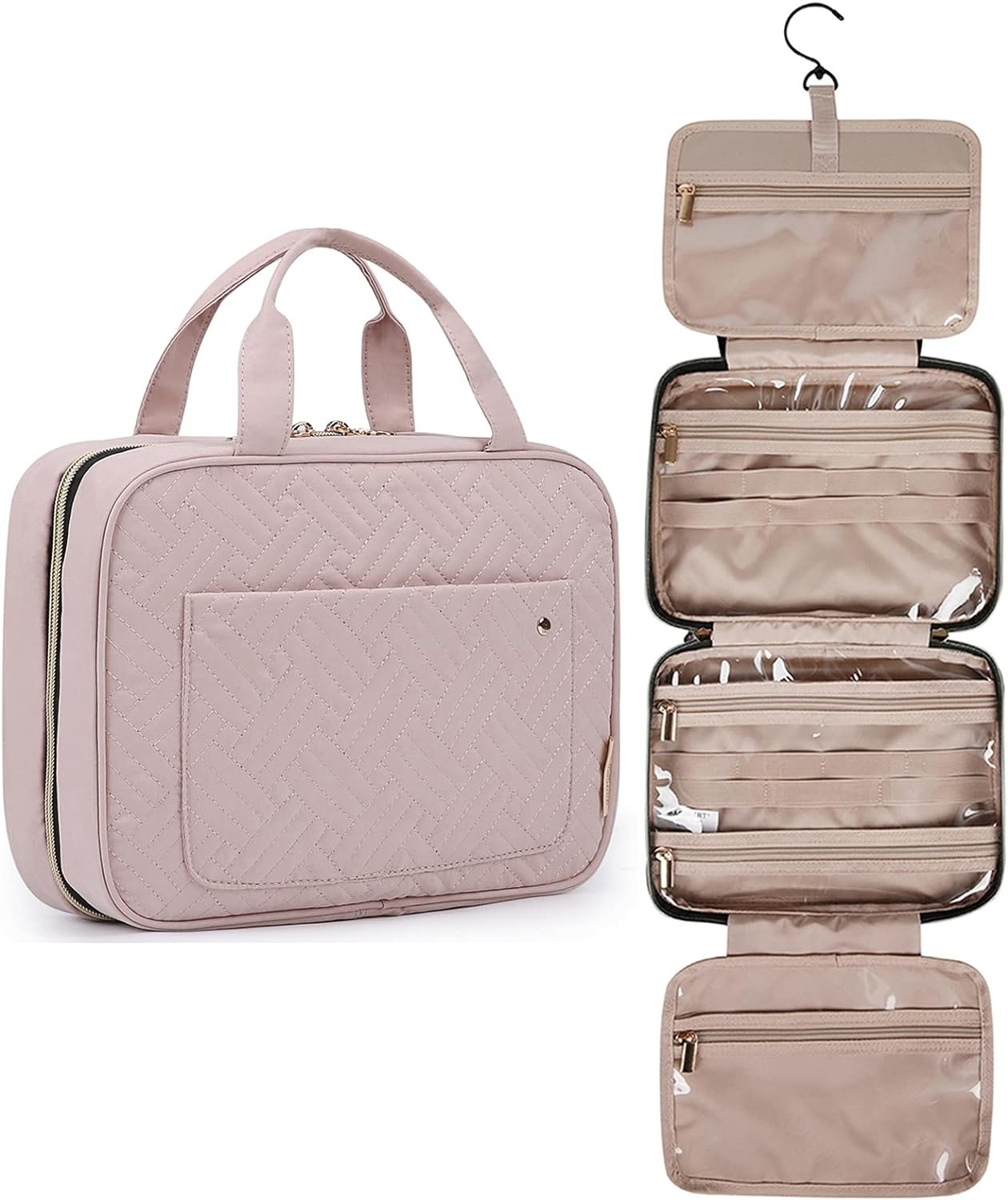 BAGSMART Large Toiletry Bag Travel Bag with Hanging Hook, Water-resistant Makeup Cosmetic Bag Travel Organizer for Accessories, Shampoo, Full Sized Container, Toiletries