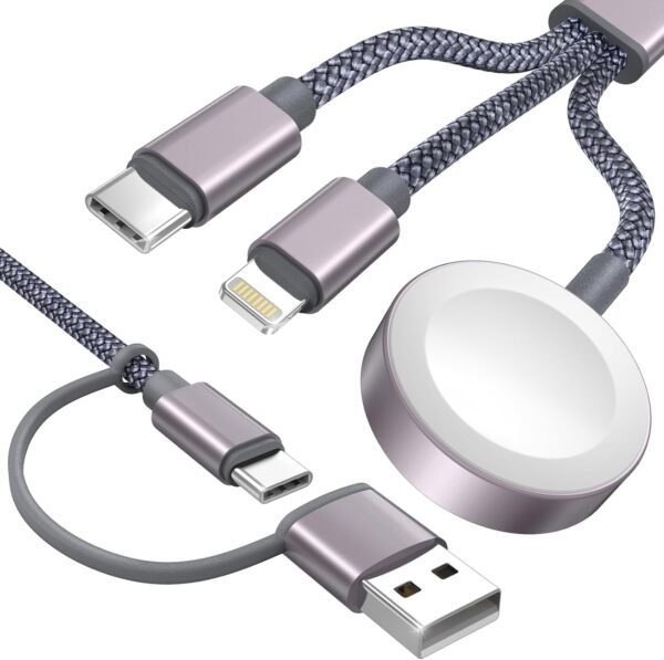 Upgraded 3 in 2 USB C Cable for Apple Watch Charger iPhone Charger USB C Multi Fast Charging Cable Compatible with iWatch Ultra/SE/9/8/7/6/5/4/3/2/1 & iPhone 15/14/13/12/11/Galaxy S23-4FT