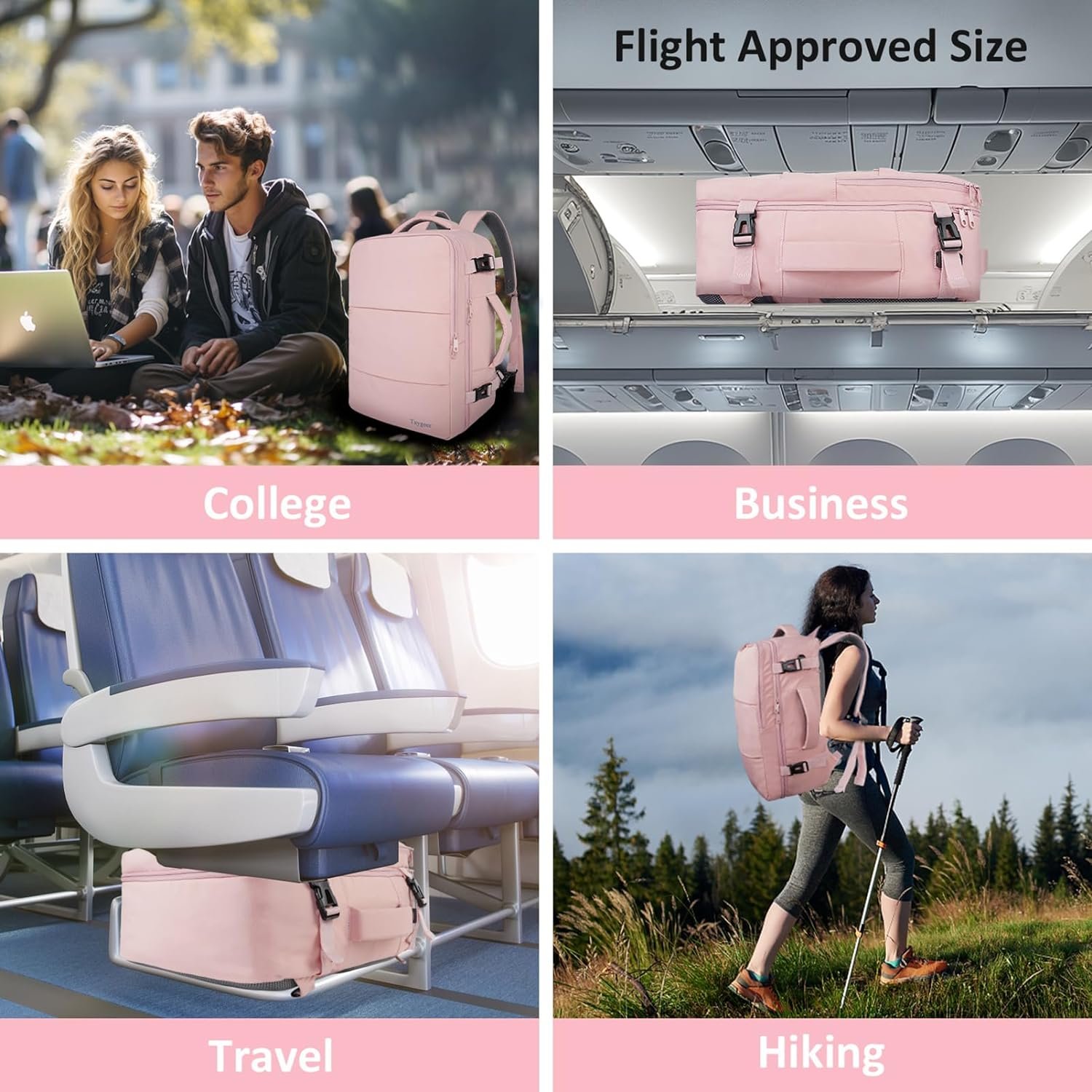 Taygeer Travel Backpack for Women, Carry On Backpack with USB Charging Port & Shoe Pouch, TSA 15.6inch Laptop Backpack Flight Approved, Nurse Bag Casual Daypack for Weekender Business Hiking, Pink - Image 8