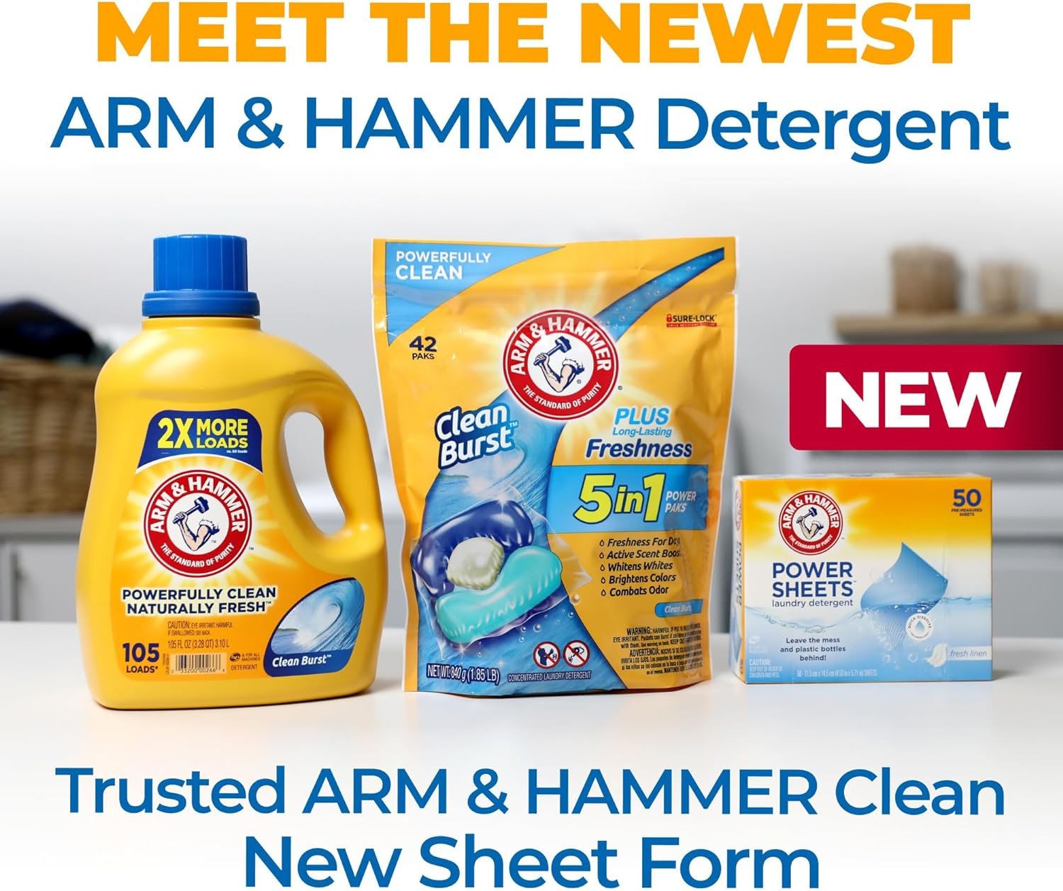 Arm & Hammer Power Sheets Laundry Detergent, Fresh Linen 50ct, up to 100 Small Loads (Packaging may vary) - Image 2