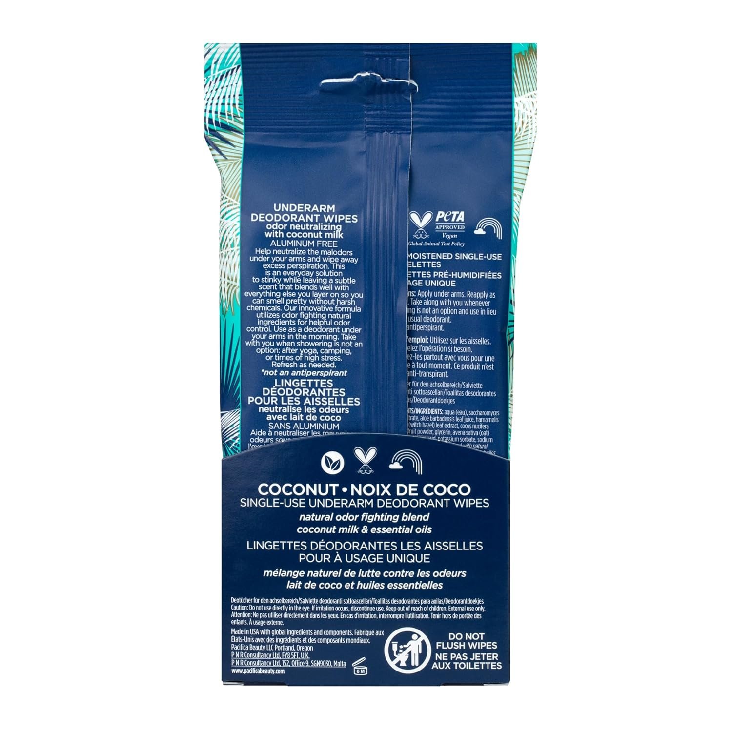 Pacifica Beauty, Coconut Milk & Essential Oils Underarm Deodorant Wipes, 30 Count, Remove Odor On-The-Go, Aluminum Free, Travel Friendly, Fresh Coconut Scent, Vegan and Cruelty Free - Image 4