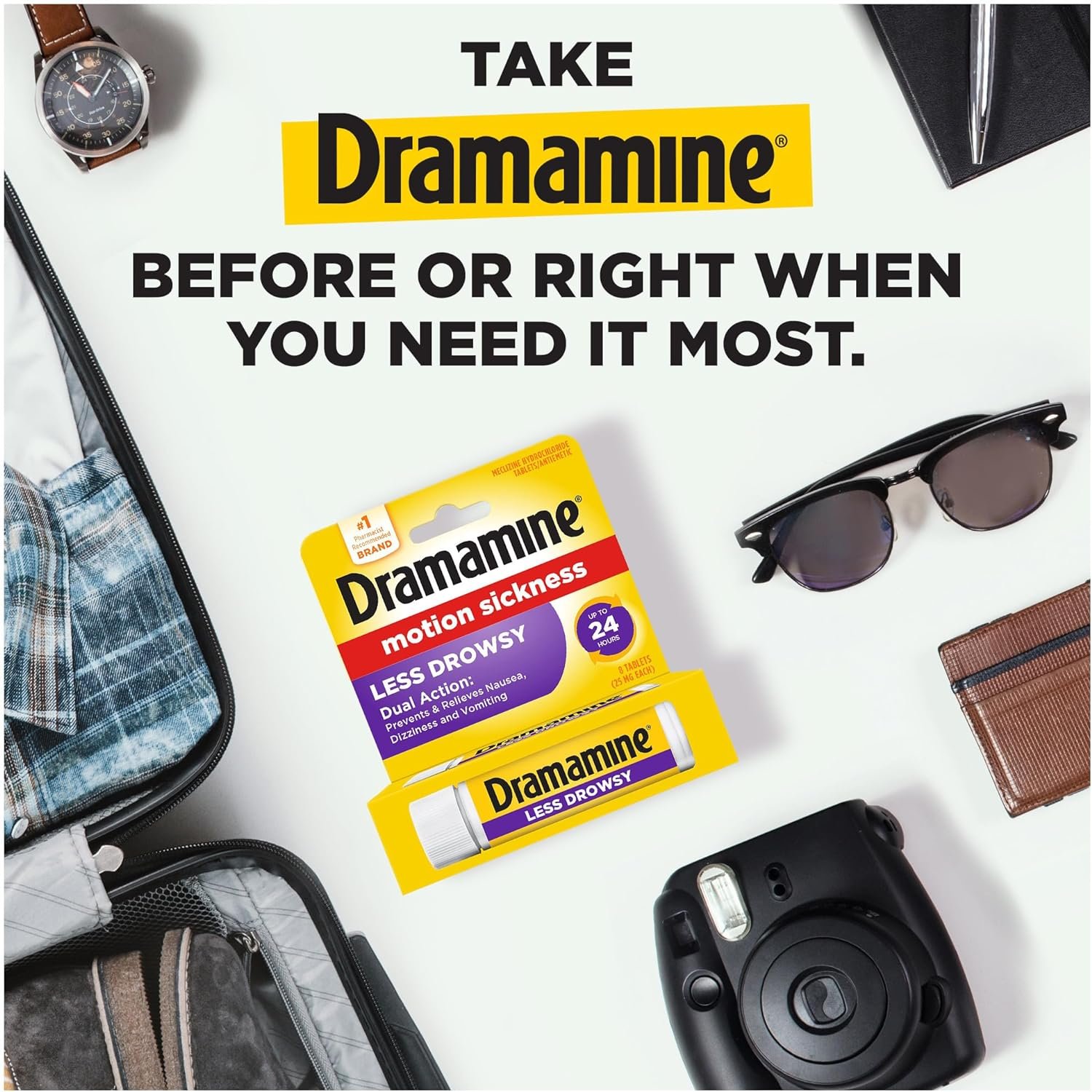 Dramamine Motion Sickness Relief Less Drowsey Formula, 8 Count - Image 3