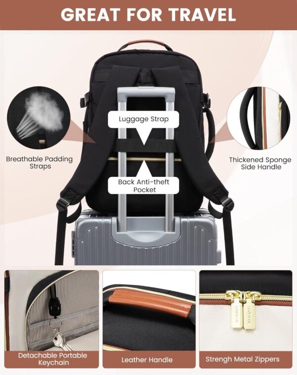 LOVEVOOK Large Travel Backpack for Women & Men, 40L Carry on Backpack for Airplanes, TSA Personal Item Travel Bag fits 17" Laptop, Waterproof Travel Essentials Airline Approved with 3 Packing Cubes - Image 7