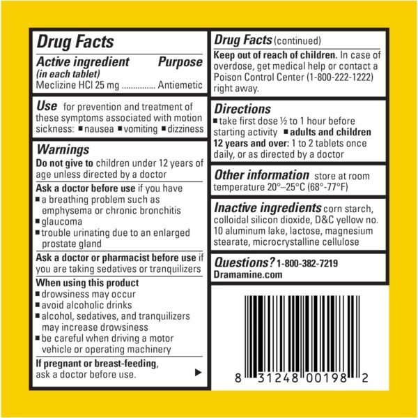 Dramamine Motion Sickness Relief Less Drowsey Formula, 8 Count - Image 5
