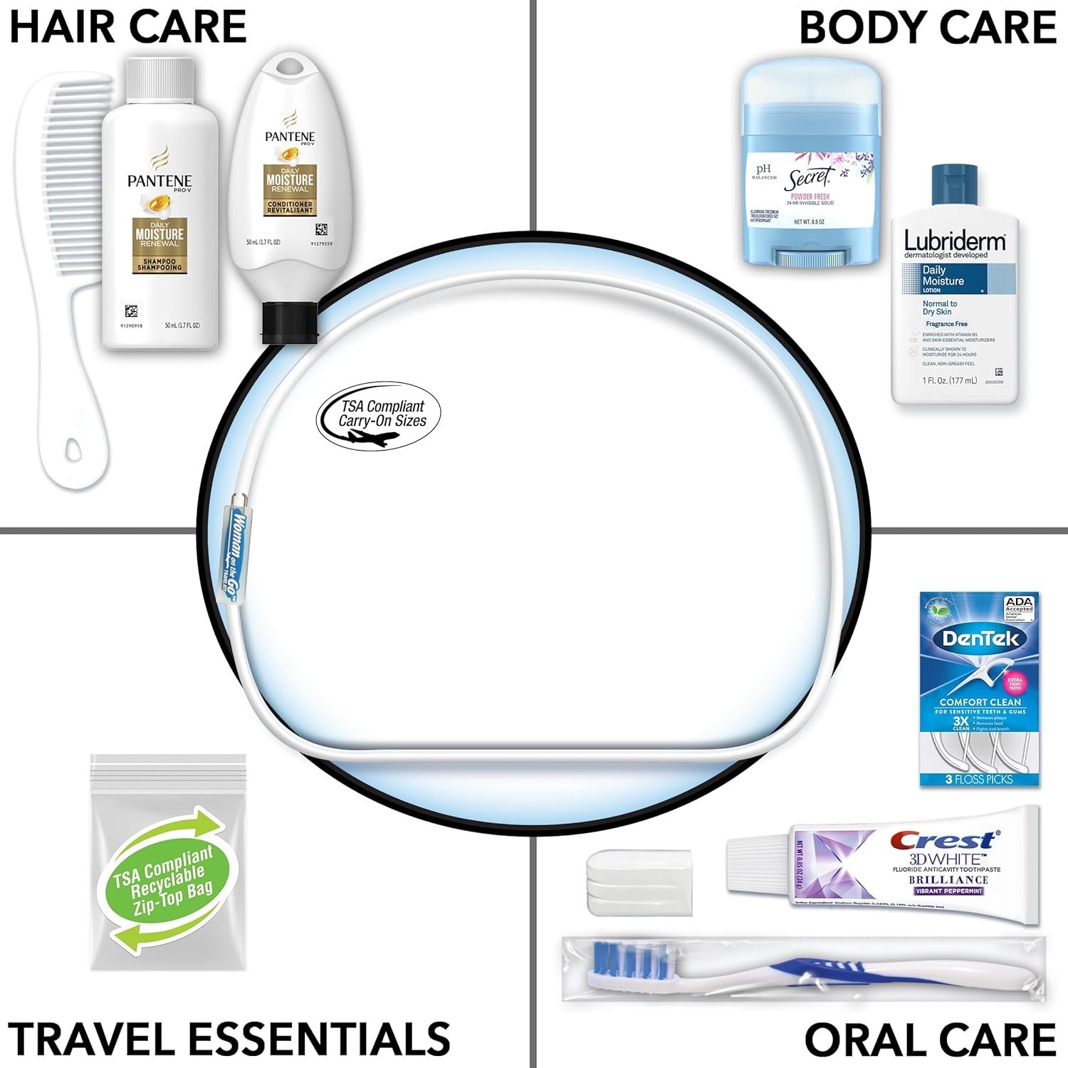 Convenience Kits International Women's Deluxe 10 Piece Kit with Travel Size TSA Compliant Essentials Featuring: Pantene Hair Products in Reusable Toiletry Zippered Bag - Image 3