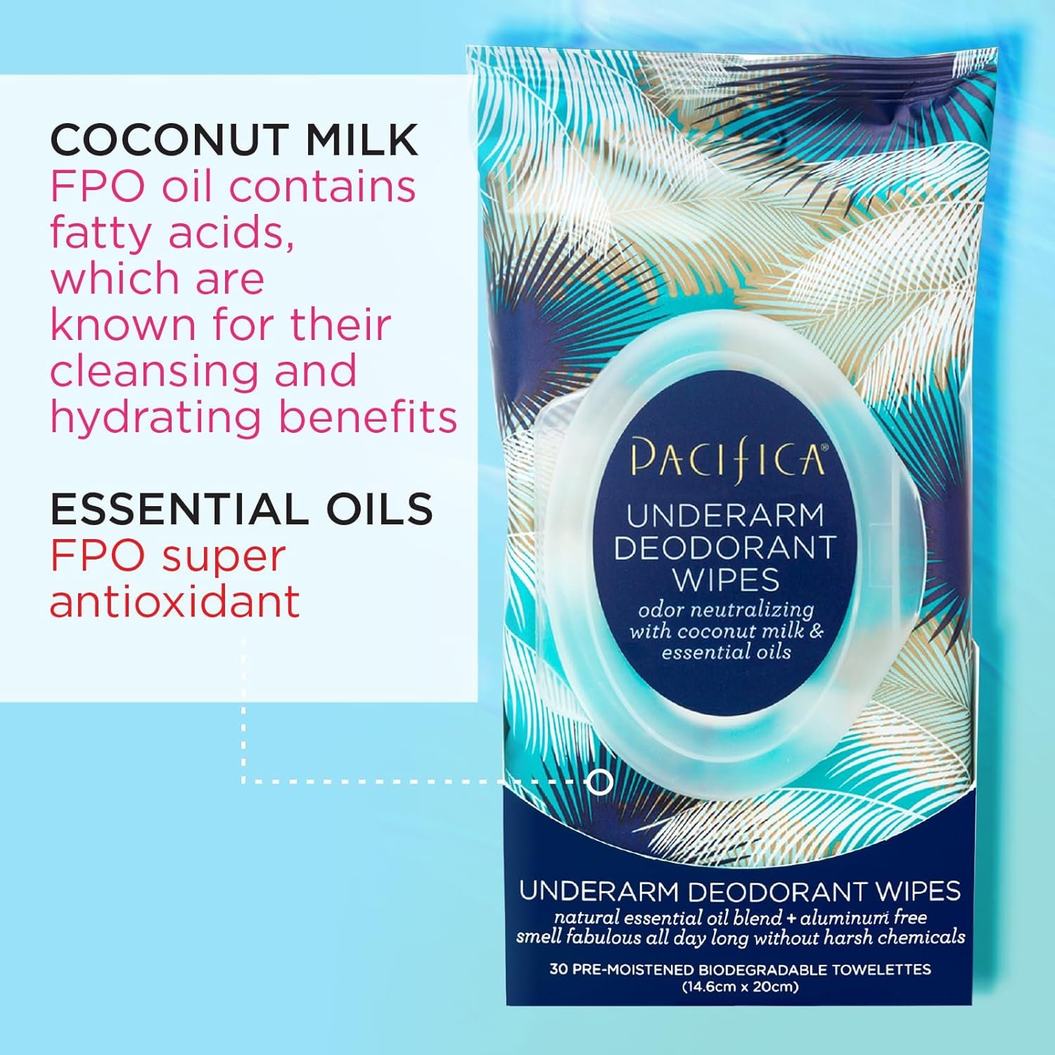 Pacifica Beauty, Coconut Milk & Essential Oils Underarm Deodorant Wipes, 30 Count, Remove Odor On-The-Go, Aluminum Free, Travel Friendly, Fresh Coconut Scent, Vegan and Cruelty Free - Image 6