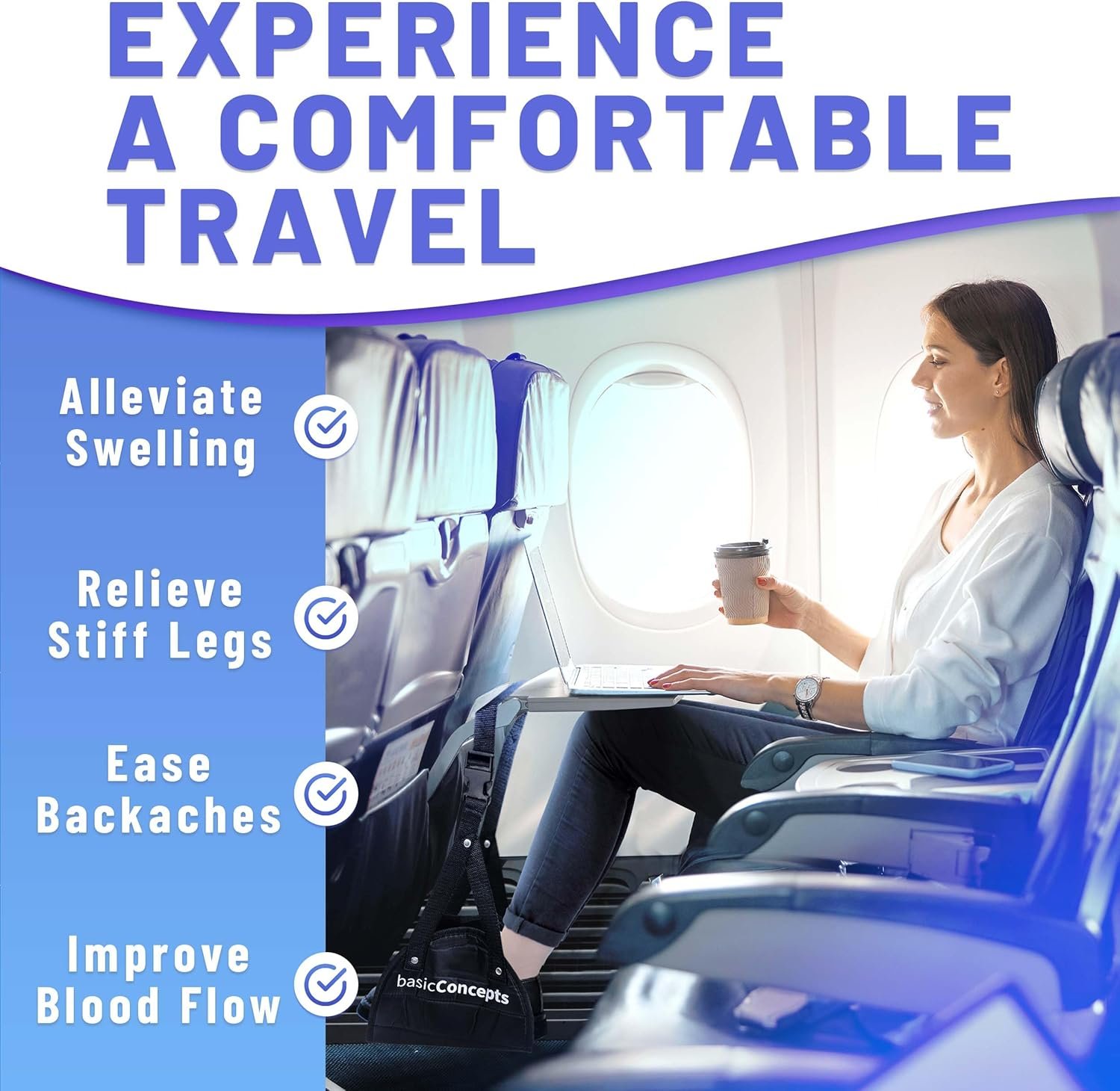 Footrest (Memory Foam), Black, Adjustable Foot Hammock for Airplane Travel Accessories, Desk Foot Hammock, Travel Foot Rest, Comfy Foot Hanger Airplane - Image 4