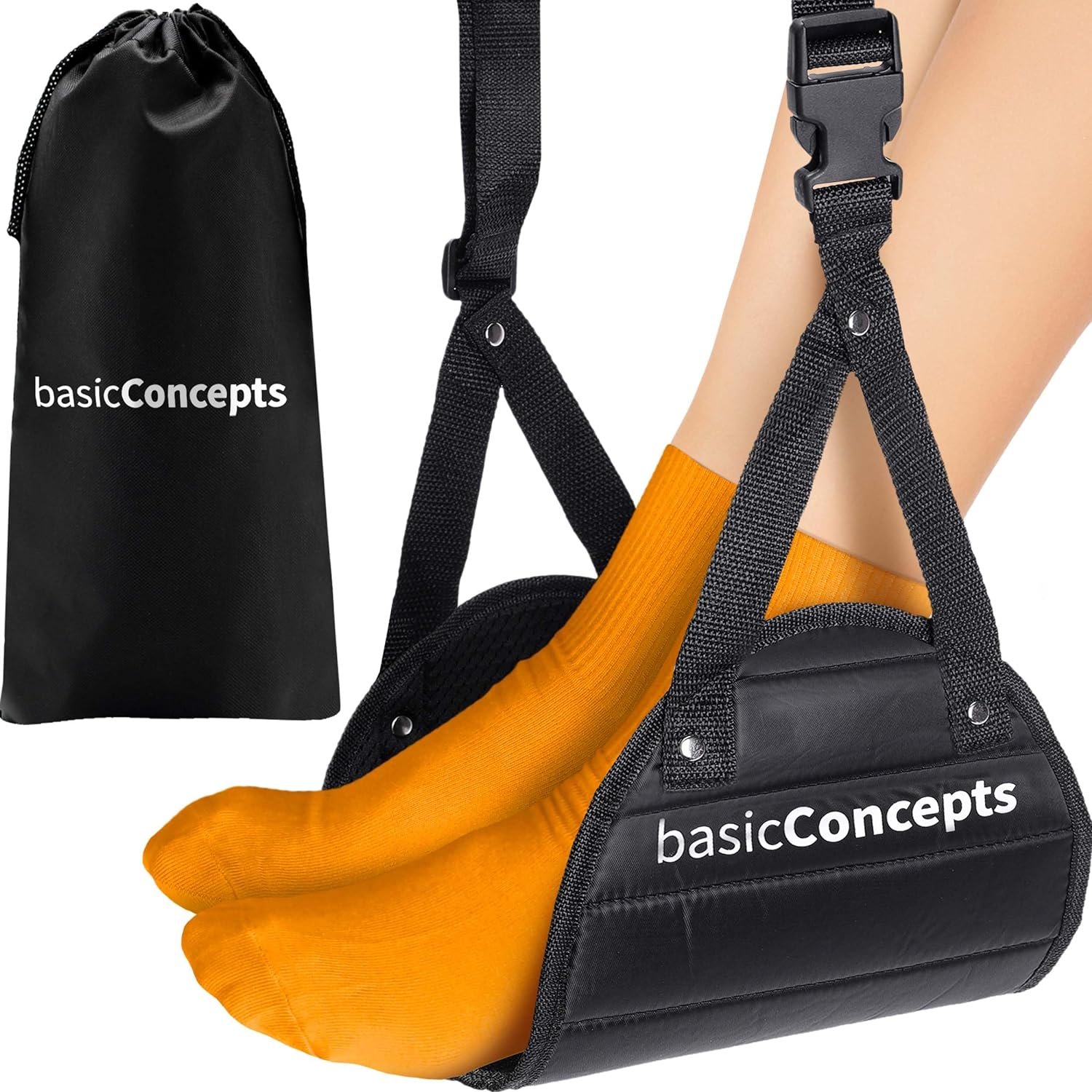 Footrest (Memory Foam), Black, Adjustable Foot Hammock for Airplane Travel Accessories, Desk Foot Hammock, Travel Foot Rest, Comfy Foot Hanger Airplane