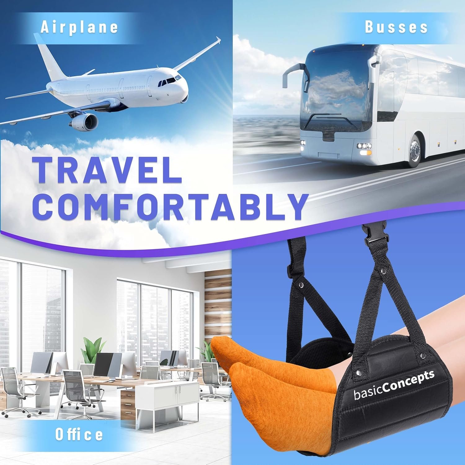 Footrest (Memory Foam), Black, Adjustable Foot Hammock for Airplane Travel Accessories, Desk Foot Hammock, Travel Foot Rest, Comfy Foot Hanger Airplane - Image 7