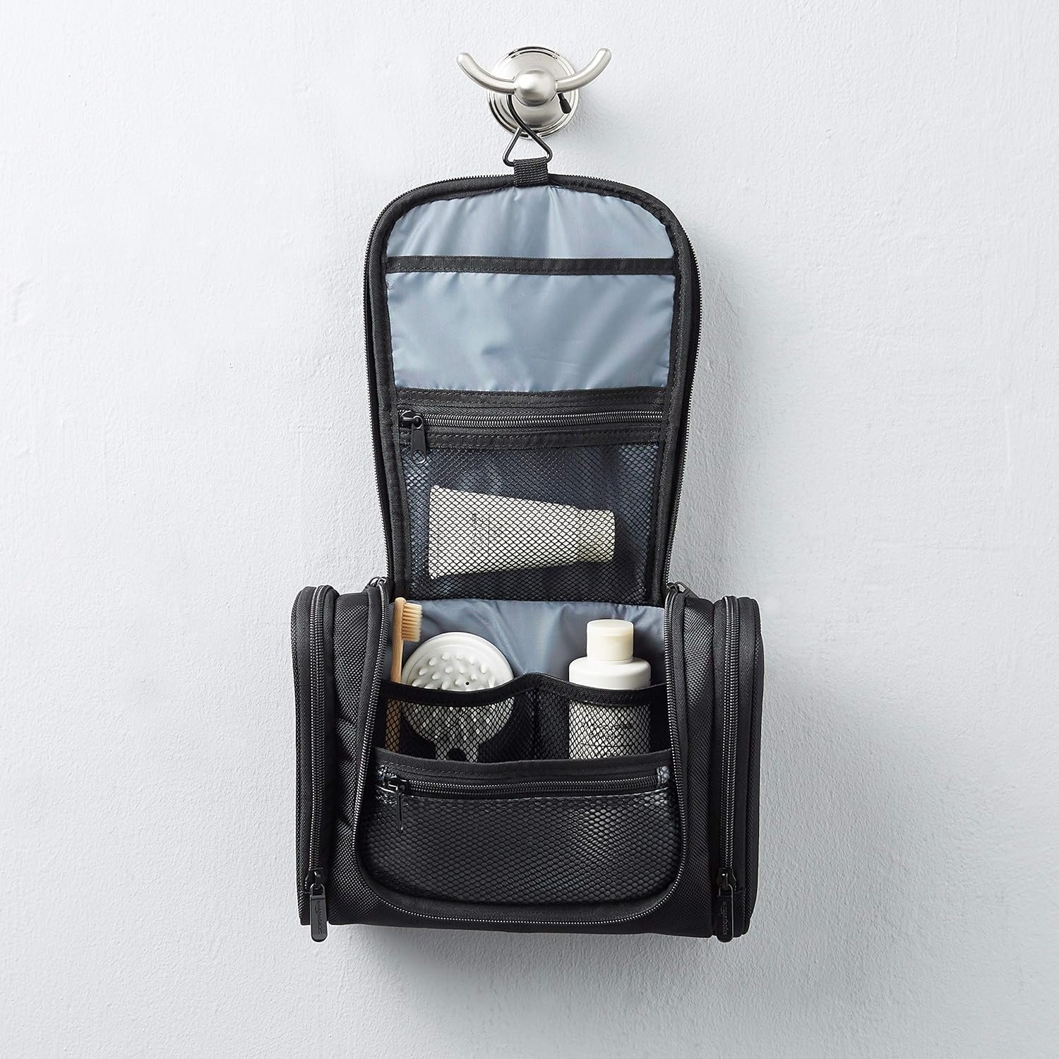 Amazon Basics Hanging, Travel Toiletry Bag Organizer, Shower Dopp Kit, Black - Image 9