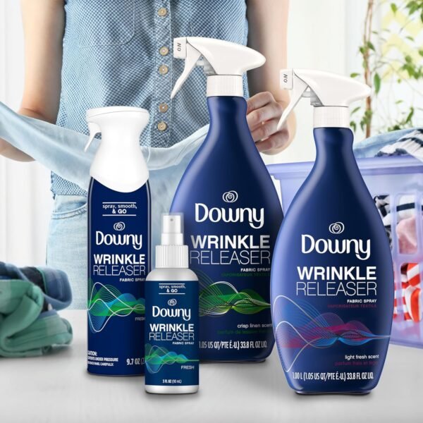 Downy Wrinkle Releaser Spray | All In One Wrinkle Release Spray Travel Size, Odor Eliminator, Static Remover | Fabric Refresher & Ironing Aid for Clothes | 3 Fl Oz (Pack of 3), Crisp Linen Scent - Image 9