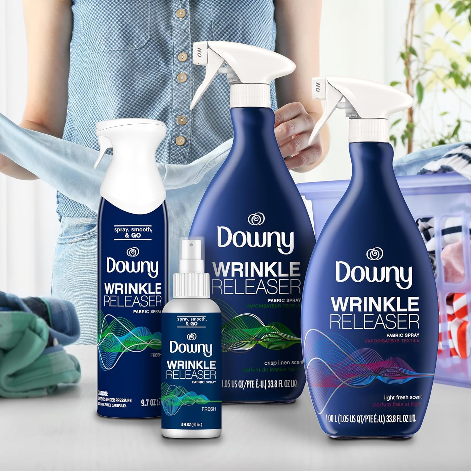 Downy Wrinkle Releaser Spray | All In One Wrinkle Release Spray Travel Size, Odor Eliminator, Static Remover | Fabric Refresher & Ironing Aid for Clothes | 3 Fl Oz (Pack of 3), Crisp Linen Scent - Image 9